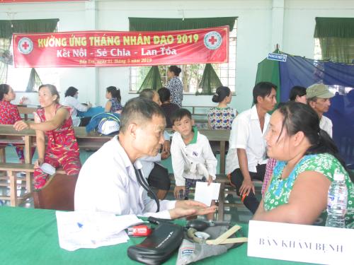 Hội Chữ thập đỏ tỉnh Bến Tre tổ chức khám bệnh, cấp thuốc và tặng quà cho người dân nghèo xã Mỹ An huyện Thạnh Phú