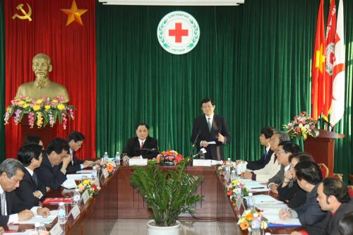 Đồng chí Trương Tấn Sang - Chủ tịch Nước, Chủ tịch danh dự Hội Chữ thập đỏ Việt Nam làm việc với BTV Trung ương Hội Chữ thập đỏ Việt Nam